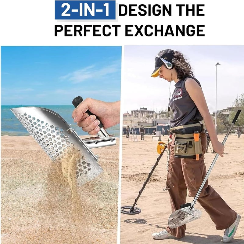 AVOFOREST Long Handle Sand Scoop, Heavy Duty Stainless Steel Metal Detecting Sand Scoop with Long Handle, Sand Scoop Handheld with Long Steel Handle Pole Design, Ideal for Underwater Treasure Hunting - Image 3